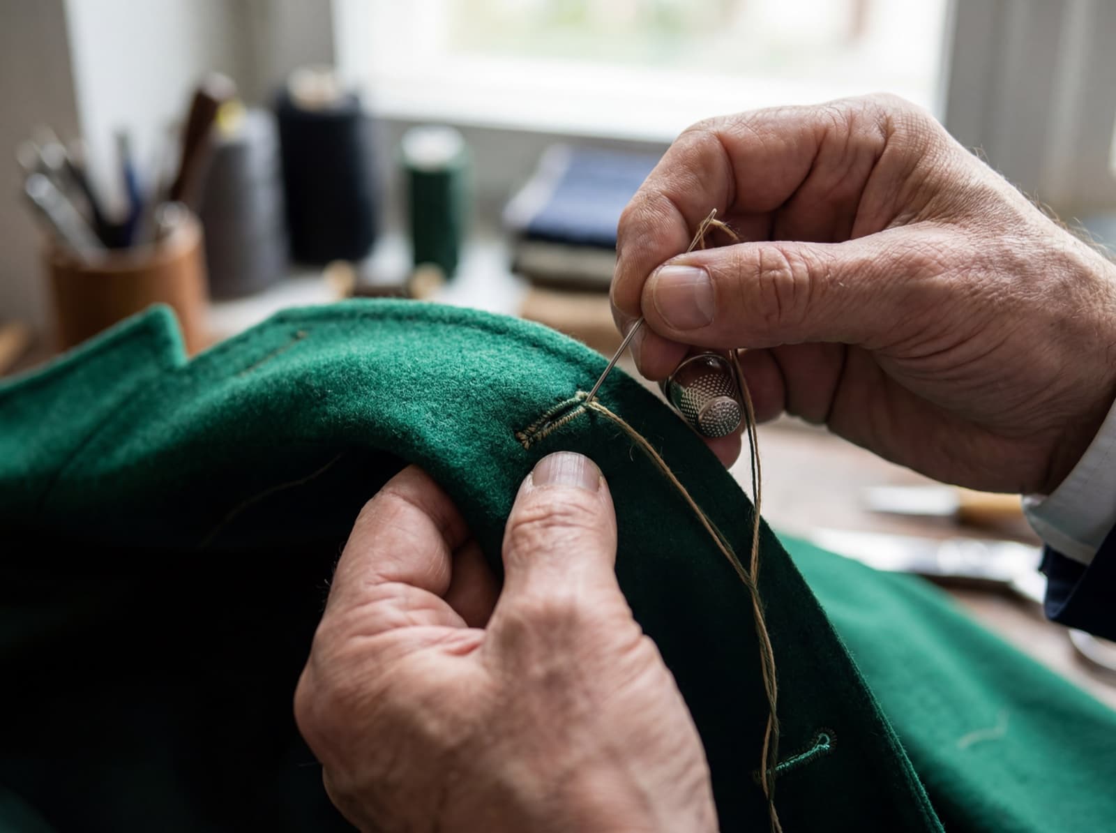 Hand-finishing a tailored garment