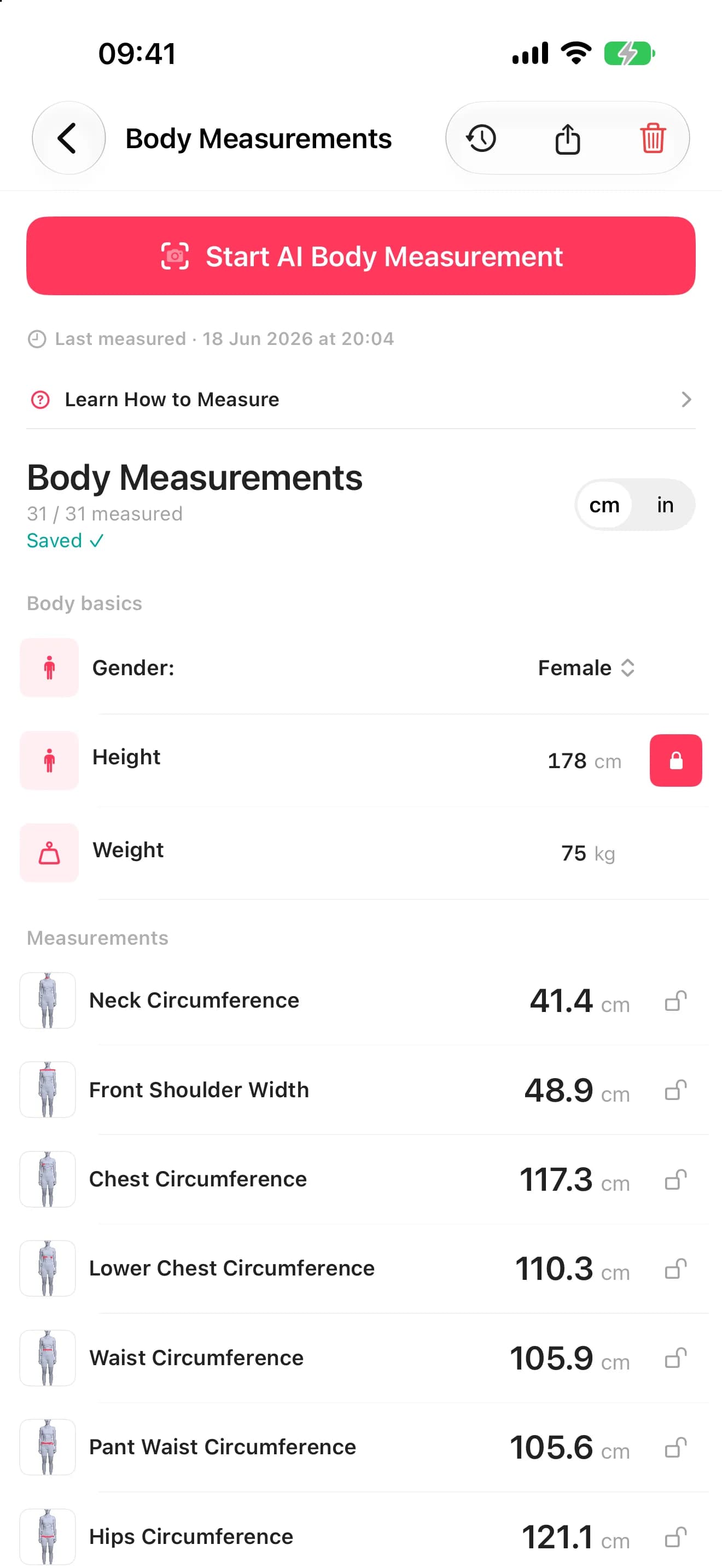 App: AI body measurement