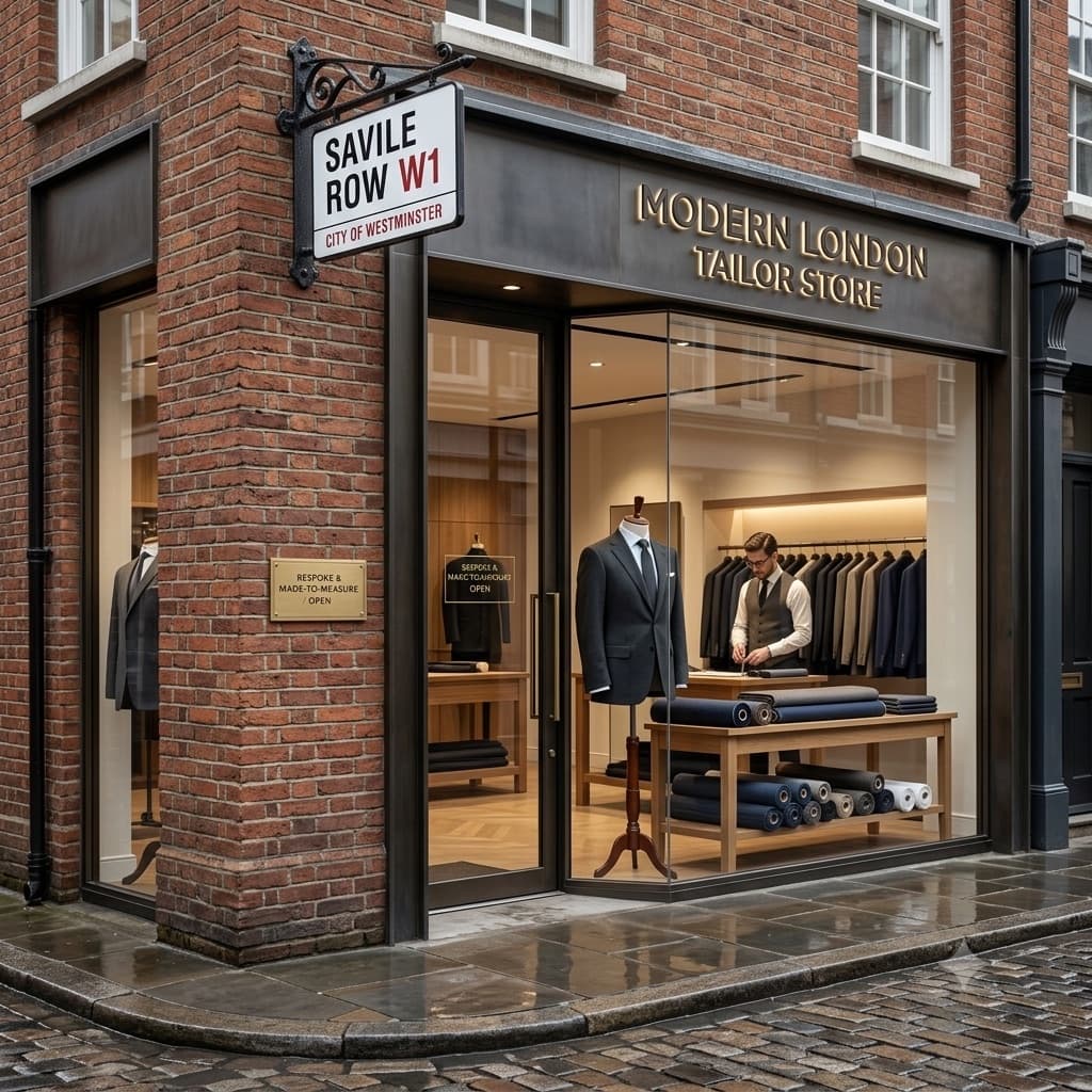Modernus siuvyklos salonas Savile Row, Londone